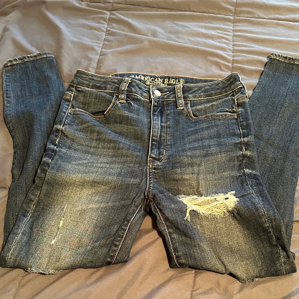 American Eagle Outfitters Women's Distressed Skinny Jeans - Dark Blue